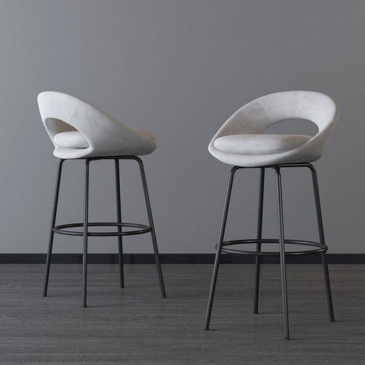 Contemporary Luxury Round Flannel Upholstered Metal Legs Bar Stool Low Back Footrest For Dining Room