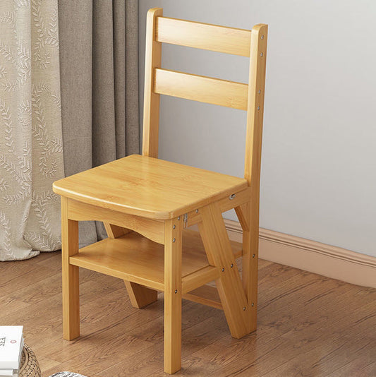 Contemporary Simplicity Solid Wood 2-in-1 Folding Storage Step Stool Ladder Chair Backrest Footrest For Dining Room