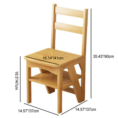 Contemporary Simplicity Solid Wood 2-in-1 Folding Storage Step Stool Ladder Chair Backrest Footrest For Dining Room