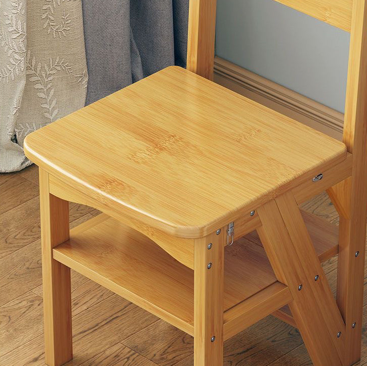 Contemporary Simplicity Solid Wood 2-in-1 Folding Storage Step Stool Ladder Chair Backrest Footrest For Dining Room