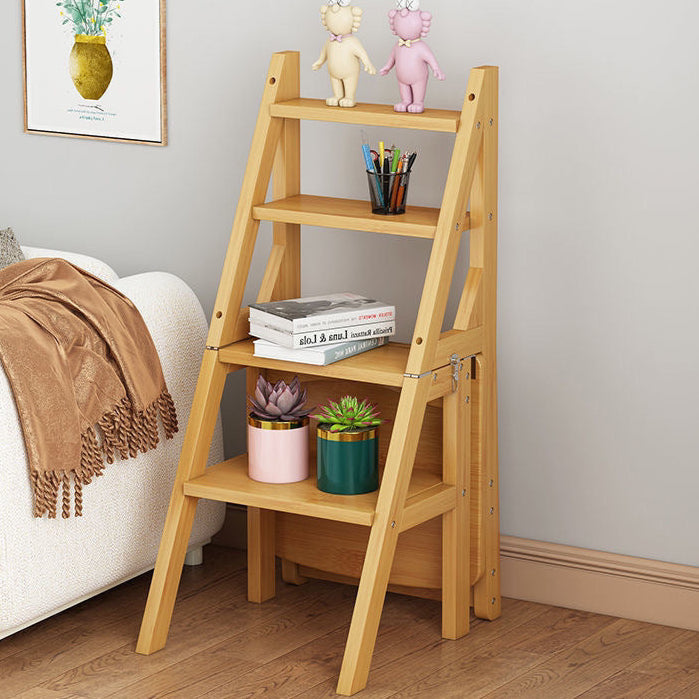 Contemporary Simplicity Solid Wood 2-in-1 Folding Storage Step Stool Ladder Chair Backrest Footrest For Dining Room