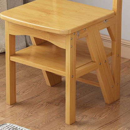 Contemporary Simplicity Solid Wood 2-in-1 Folding Storage Step Stool Ladder Chair Backrest Footrest For Dining Room
