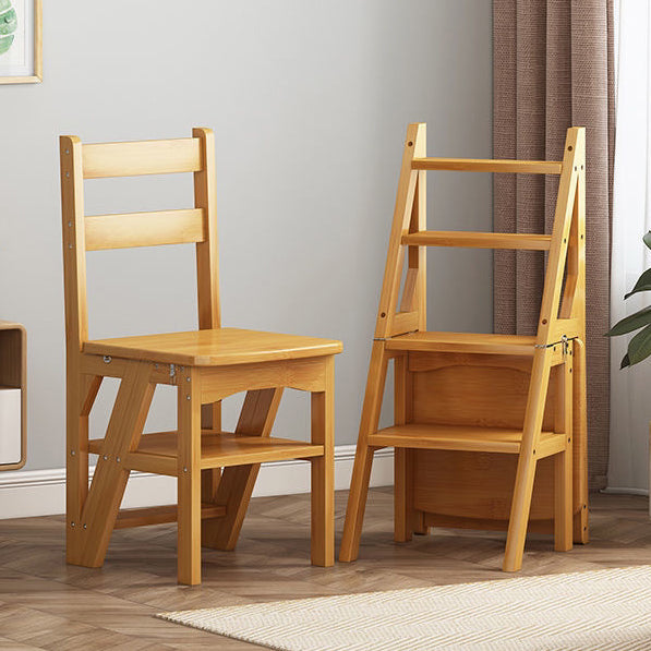 Contemporary Simplicity Solid Wood 2-in-1 Folding Storage Step Stool Ladder Chair Backrest Footrest For Dining Room