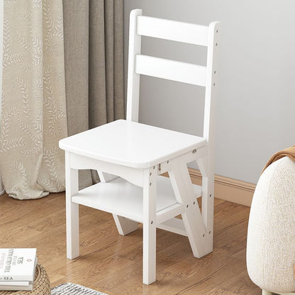 Contemporary Simplicity Solid Wood 2-in-1 Folding Storage Step Stool Ladder Chair Backrest Footrest For Dining Room