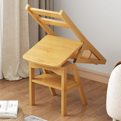 Contemporary Simplicity Solid Wood 2-in-1 Folding Storage Step Stool Ladder Chair Backrest Footrest For Dining Room