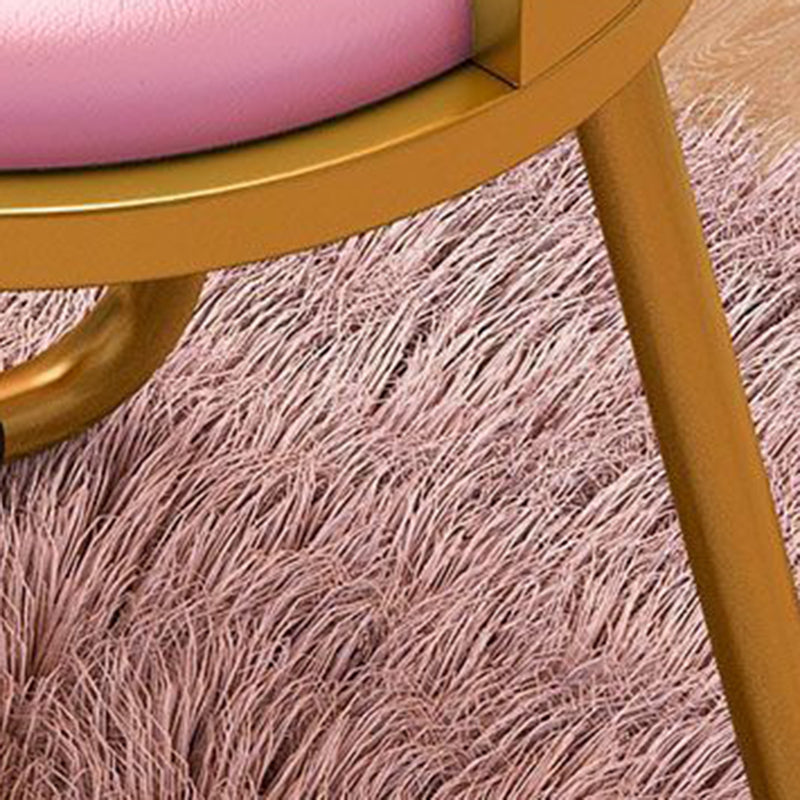 Contemporary Luxury Round Velvet Upholstered Metal Frame Vanity Stool Curved Backrest For Bedroom