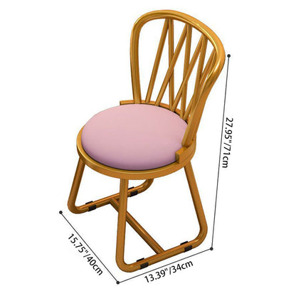 Contemporary Luxury Round Velvet Upholstered Metal Frame Vanity Stool Curved Backrest For Bedroom