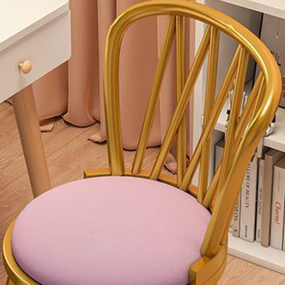 Contemporary Luxury Round Velvet Upholstered Metal Frame Vanity Stool Curved Backrest For Bedroom