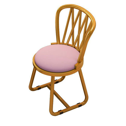 Contemporary Luxury Round Velvet Upholstered Metal Frame Vanity Stool Curved Backrest For Bedroom