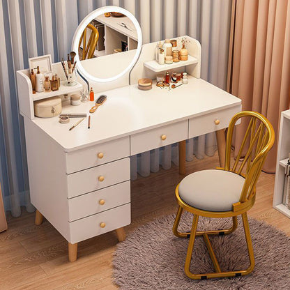 Contemporary Luxury Round Velvet Upholstered Metal Frame Vanity Stool Curved Backrest For Bedroom