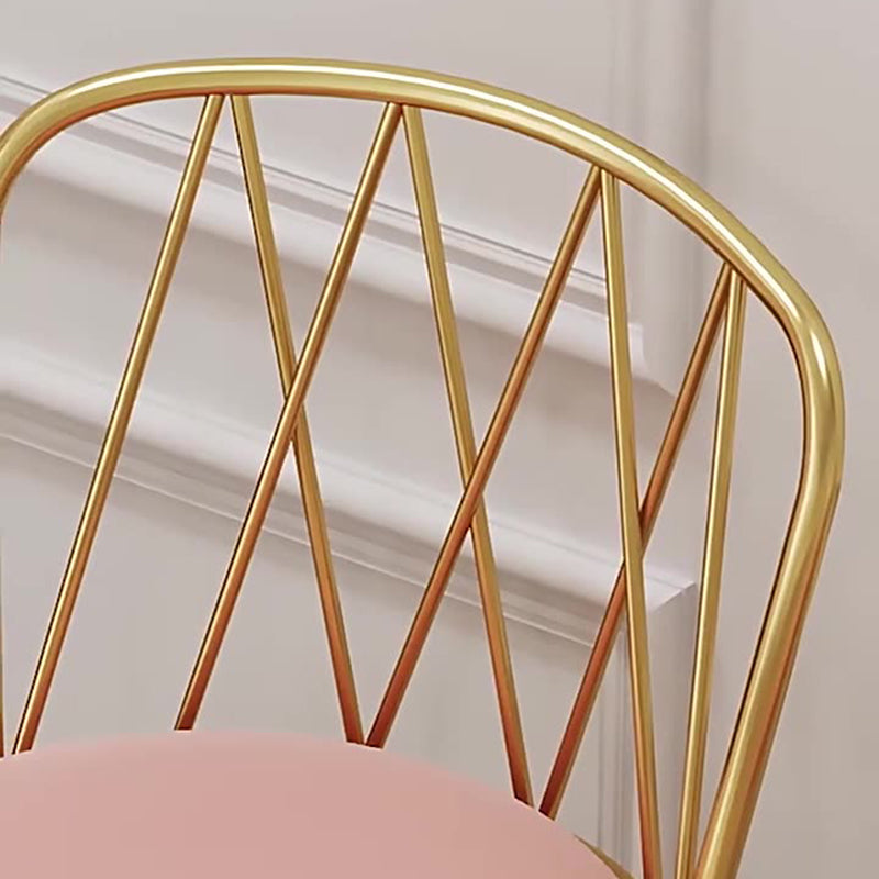 Contemporary Luxury Round Velvet Upholstered Metal Frame Vanity Stool Curved Backrest For Bedroom