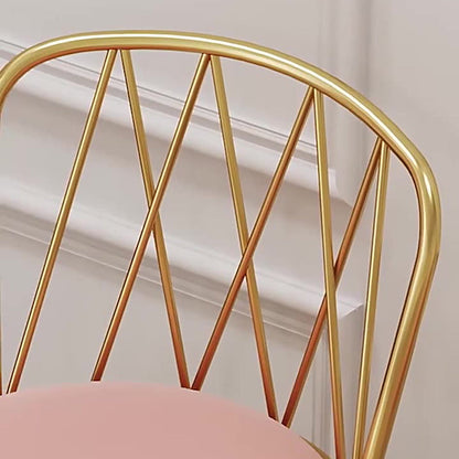 Contemporary Luxury Round Velvet Upholstered Metal Frame Vanity Stool Curved Backrest For Bedroom