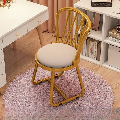 Contemporary Luxury Round Velvet Upholstered Metal Frame Vanity Stool Curved Backrest For Bedroom