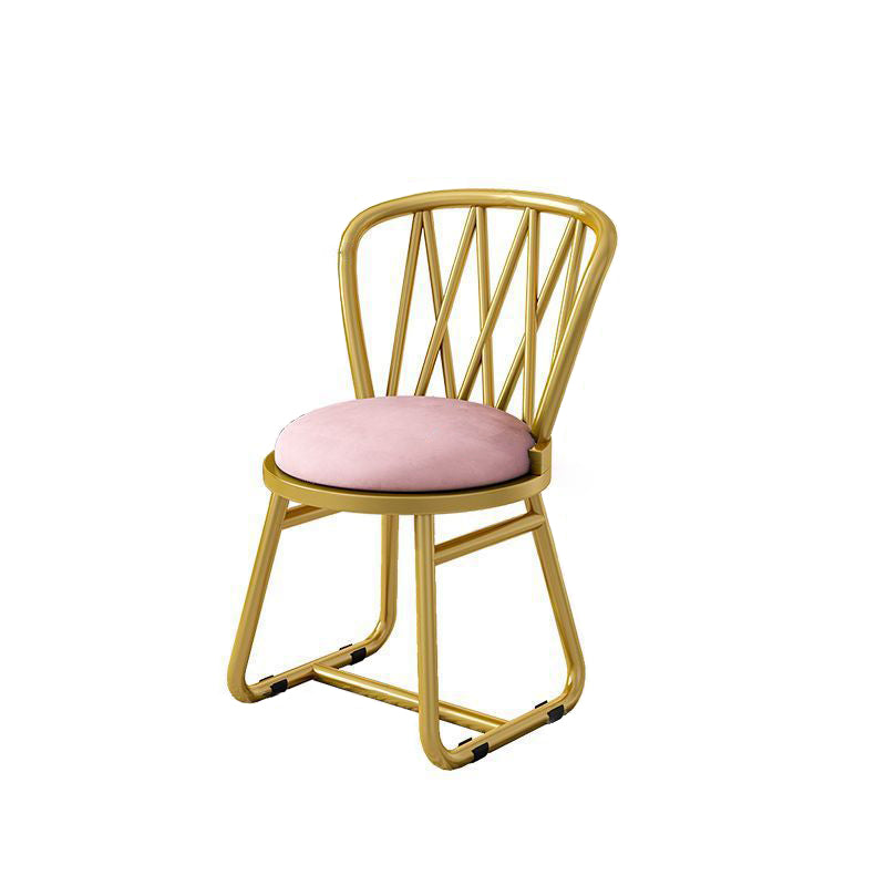 Contemporary Luxury Round Velvet Upholstered Metal Frame Vanity Stool Curved Backrest For Bedroom