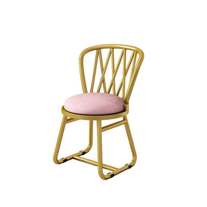 Contemporary Luxury Round Velvet Upholstered Metal Frame Vanity Stool Curved Backrest For Bedroom