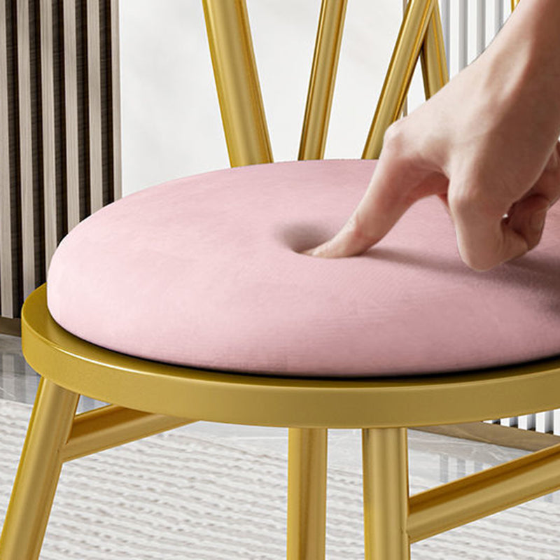 Contemporary Luxury Round Velvet Upholstered Metal Frame Vanity Stool Curved Backrest For Bedroom