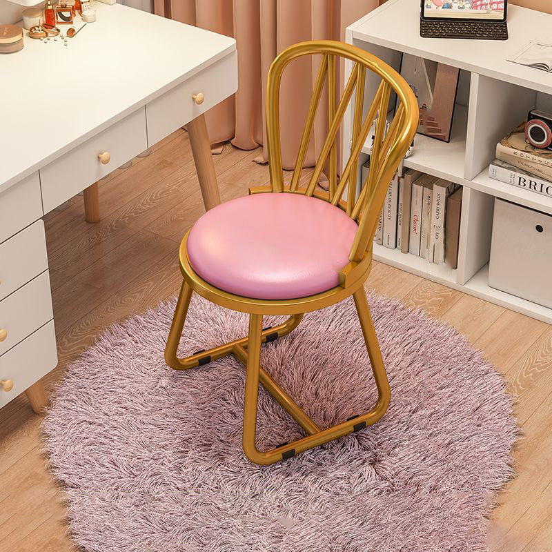 Contemporary Luxury Round Velvet Upholstered Metal Frame Vanity Stool Curved Backrest For Bedroom