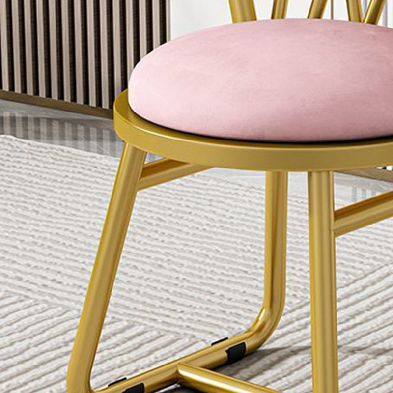 Contemporary Luxury Round Velvet Upholstered Metal Frame Vanity Stool Curved Backrest For Bedroom