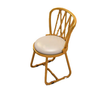 Contemporary Luxury Round Velvet Upholstered Metal Frame Vanity Stool Curved Backrest For Bedroom