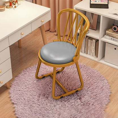 Contemporary Luxury Round Velvet Upholstered Metal Frame Vanity Stool Curved Backrest For Bedroom