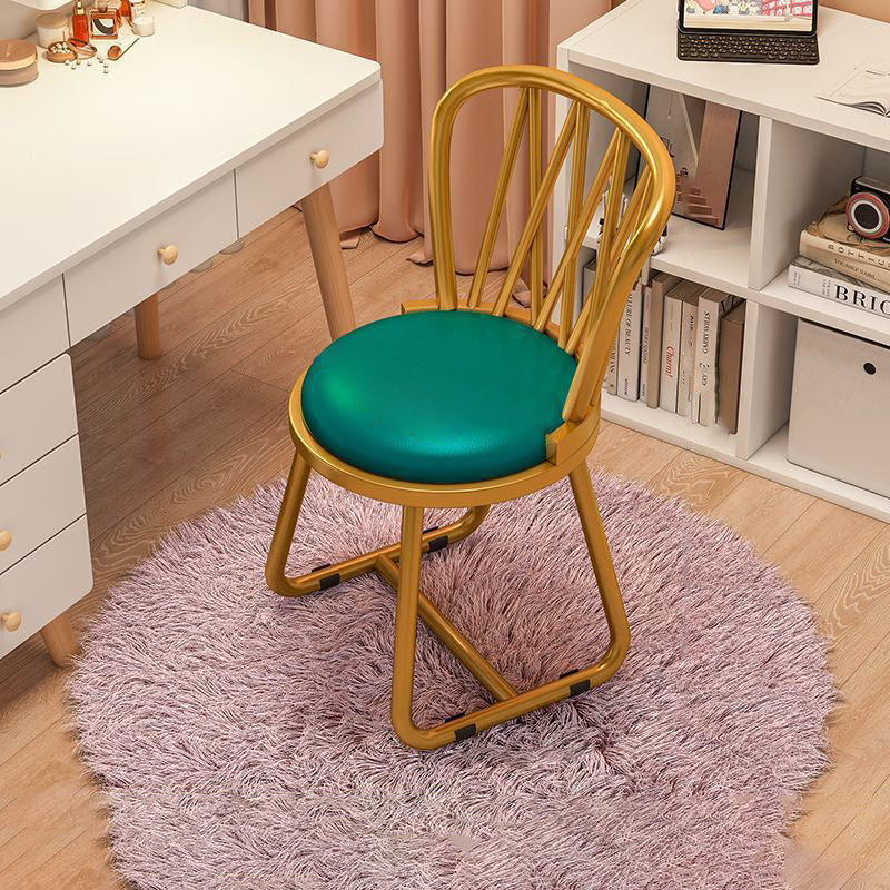 Contemporary Luxury Round Velvet Upholstered Metal Frame Vanity Stool Curved Backrest For Bedroom