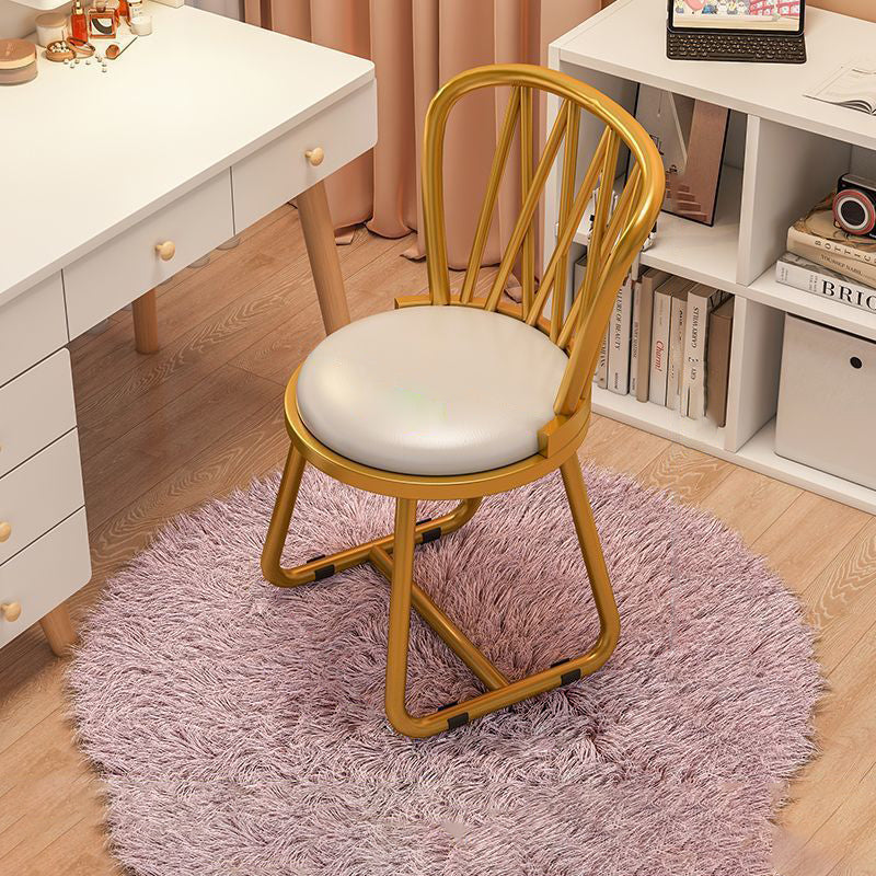 Contemporary Luxury Round Velvet Upholstered Metal Frame Vanity Stool Curved Backrest For Bedroom