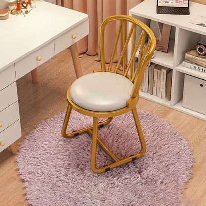 Contemporary Luxury Round Velvet Upholstered Metal Frame Vanity Stool Curved Backrest For Bedroom