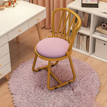 Contemporary Luxury Round Velvet Upholstered Metal Frame Vanity Stool Curved Backrest For Bedroom