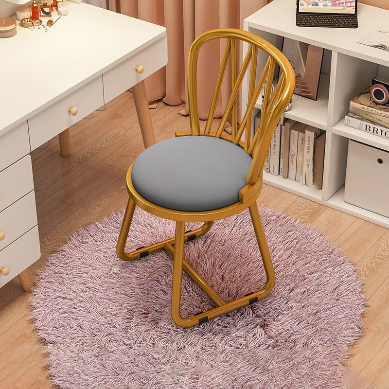 Contemporary Luxury Round Velvet Upholstered Metal Frame Vanity Stool Curved Backrest For Bedroom