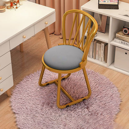 Contemporary Luxury Round Velvet Upholstered Metal Frame Vanity Stool Curved Backrest For Bedroom