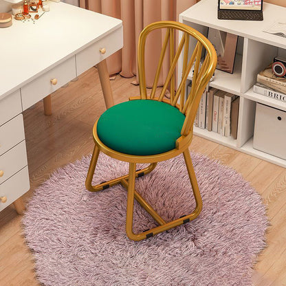 Contemporary Luxury Round Velvet Upholstered Metal Frame Vanity Stool Curved Backrest For Bedroom