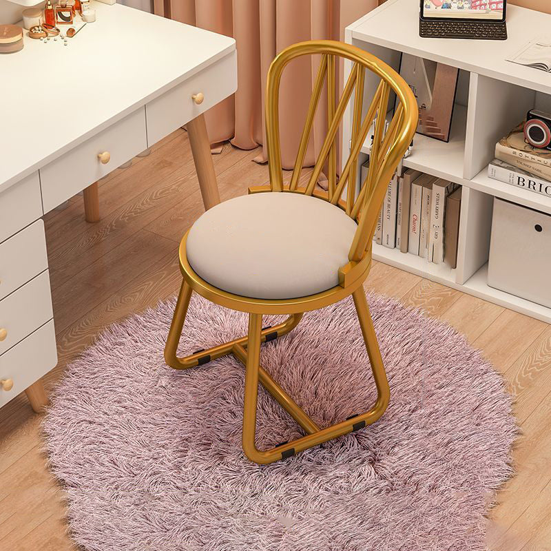 Contemporary Luxury Round Velvet Upholstered Metal Frame Vanity Stool Curved Backrest For Bedroom