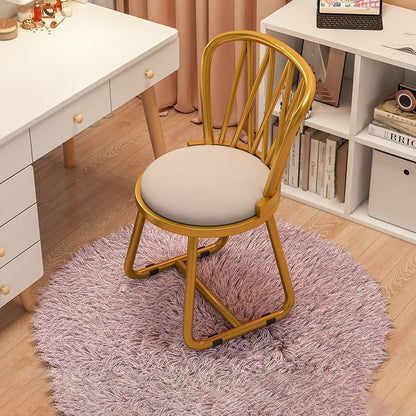 Contemporary Luxury Round Velvet Upholstered Metal Frame Vanity Stool Curved Backrest For Bedroom