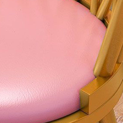 Contemporary Luxury Round Velvet Upholstered Metal Frame Vanity Stool Curved Backrest For Bedroom