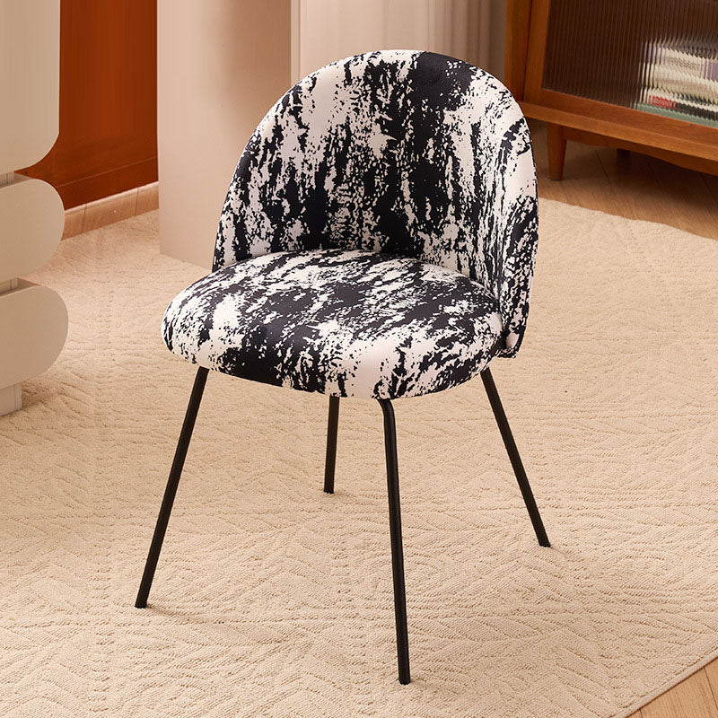 Contemporary Creative Curved Printed Flannel Upholstered Solid Wood Legs Vanity Stool Backrest For Bedroom