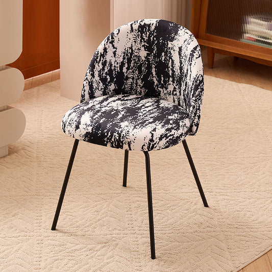 Contemporary Creative Curved Printed Flannel Upholstered Solid Wood Legs Vanity Stool Backrest For Bedroom