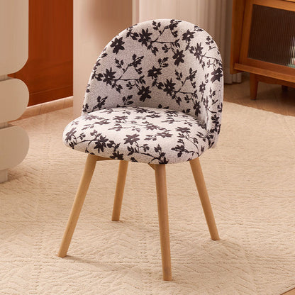 Contemporary Creative Curved Printed Flannel Upholstered Solid Wood Legs Vanity Stool Backrest For Bedroom