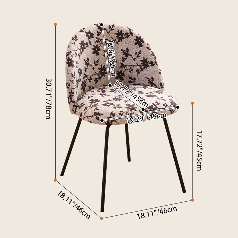 Contemporary Creative Curved Printed Flannel Upholstered Solid Wood Legs Vanity Stool Backrest For Bedroom