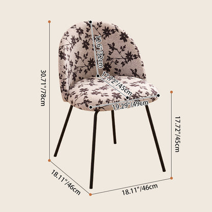 Contemporary Creative Curved Printed Flannel Upholstered Solid Wood Legs Vanity Stool Backrest For Bedroom