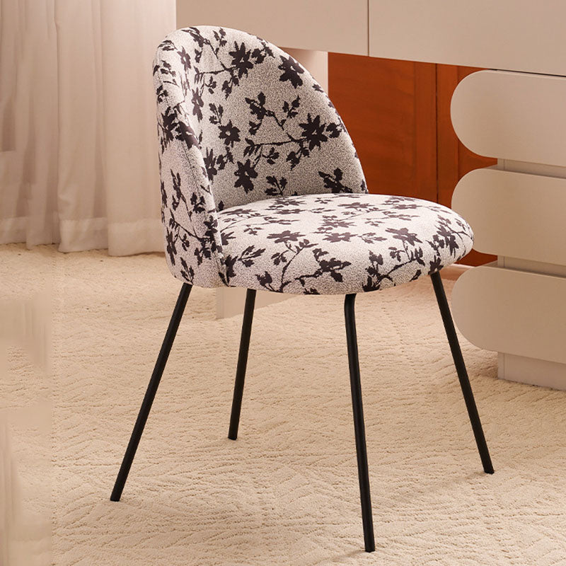 Contemporary Creative Curved Printed Flannel Upholstered Solid Wood Legs Vanity Stool Backrest For Bedroom