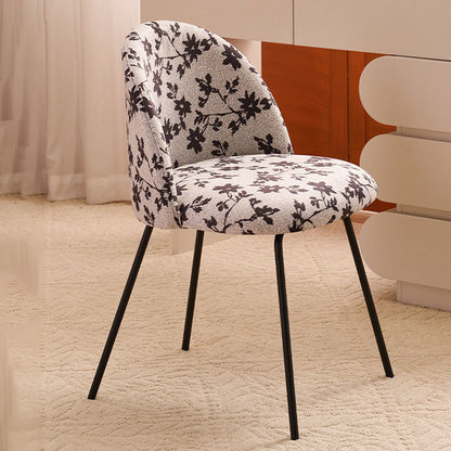 Contemporary Creative Curved Printed Flannel Upholstered Solid Wood Legs Vanity Stool Backrest For Bedroom