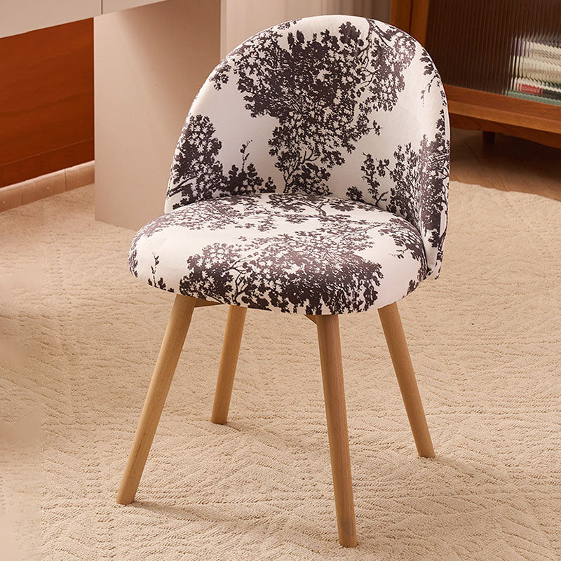 Contemporary Creative Curved Printed Flannel Upholstered Solid Wood Legs Vanity Stool Backrest For Bedroom