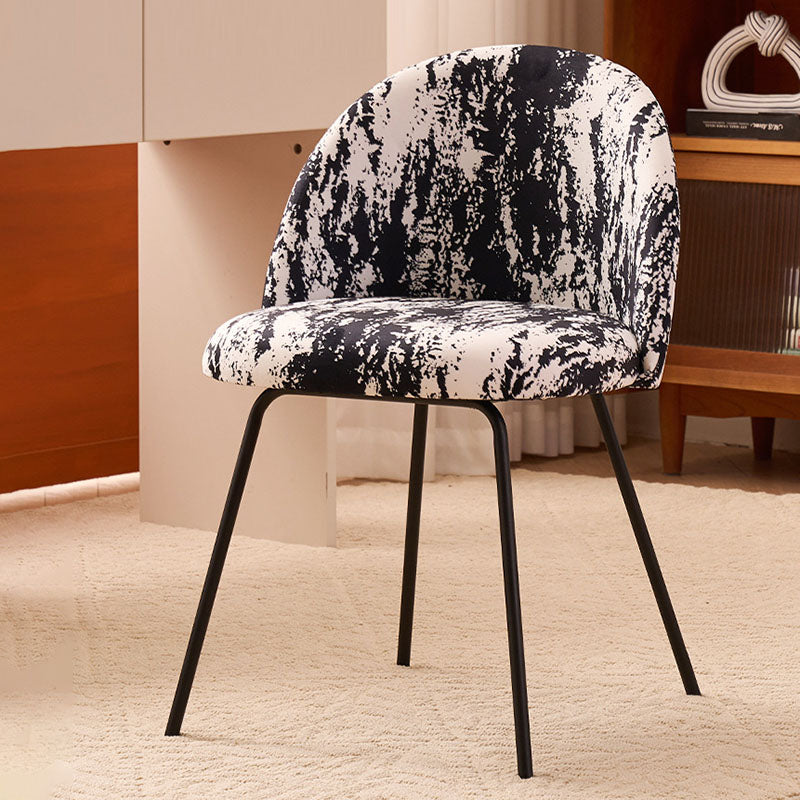 Contemporary Creative Curved Printed Flannel Upholstered Solid Wood Legs Vanity Stool Backrest For Bedroom