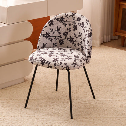 Contemporary Creative Curved Printed Flannel Upholstered Solid Wood Legs Vanity Stool Backrest For Bedroom