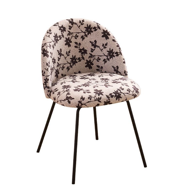 Contemporary Creative Curved Printed Flannel Upholstered Solid Wood Legs Vanity Stool Backrest For Bedroom