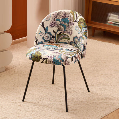 Contemporary Creative Curved Printed Flannel Upholstered Solid Wood Legs Vanity Stool Backrest For Bedroom