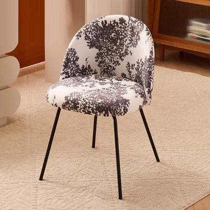 Contemporary Creative Curved Printed Flannel Upholstered Solid Wood Legs Vanity Stool Backrest For Bedroom
