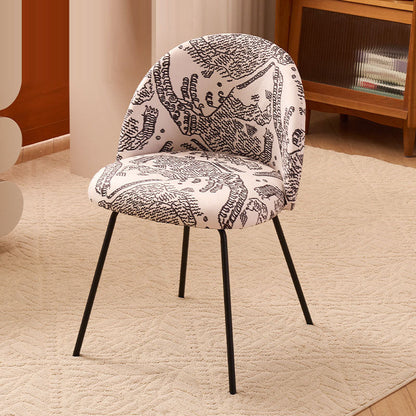 Contemporary Creative Curved Printed Flannel Upholstered Solid Wood Legs Vanity Stool Backrest For Bedroom