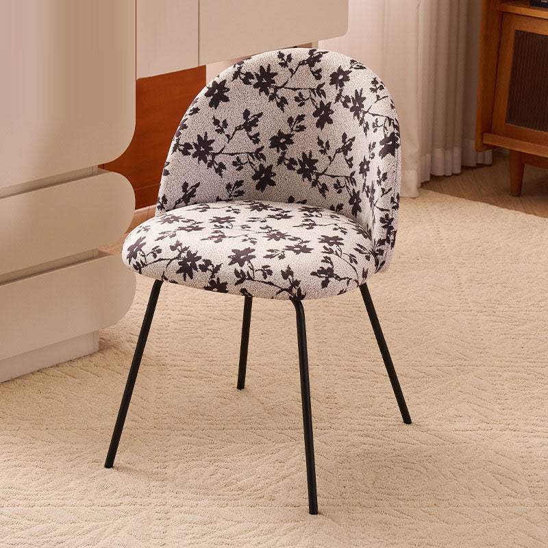 Contemporary Creative Curved Printed Flannel Upholstered Solid Wood Legs Vanity Stool Backrest For Bedroom
