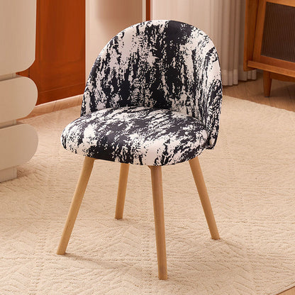 Contemporary Creative Curved Printed Flannel Upholstered Solid Wood Legs Vanity Stool Backrest For Bedroom